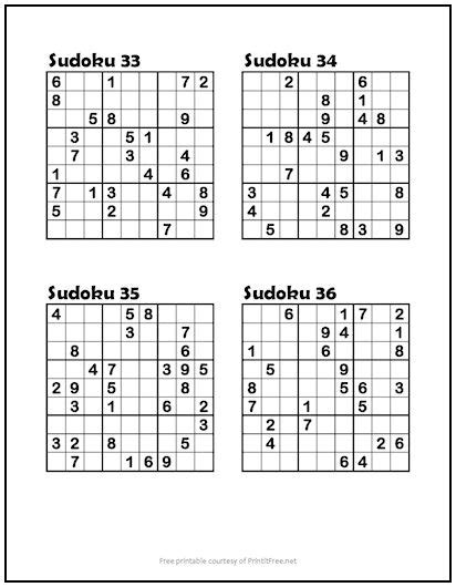 Sudoku Puzzles 33 36 Medium Print It Free