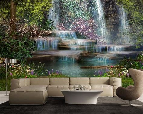 Enchanted Waterfall Fantasy Forest Large Wall Mural Etsy Canada