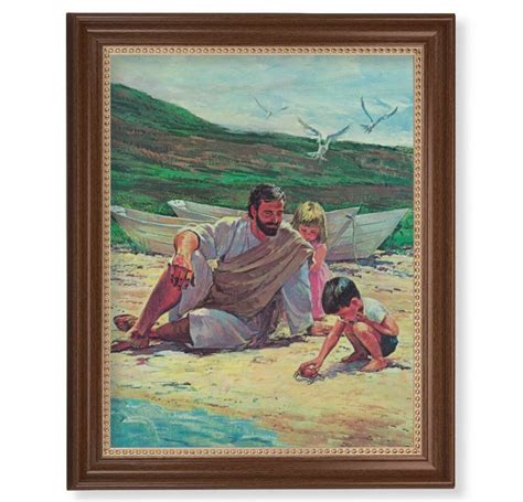 Jesus On The Beach With Children Dark Walnut Framed Art Buy Religious