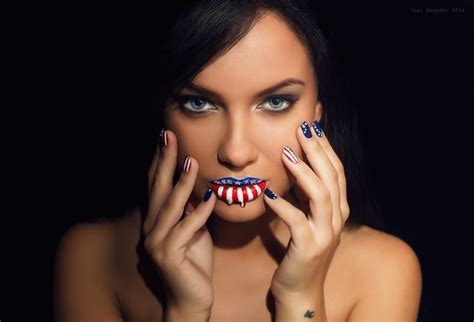 Wallpaper Face Women Model Portrait Blue Eyes Painted Nails Photography Lipstick Black