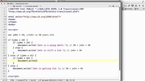 Just like the pseudocode example i showed earlier, we're still placing the test statement inside brackets. JavaScript - 11. multiple if statements - YouTube