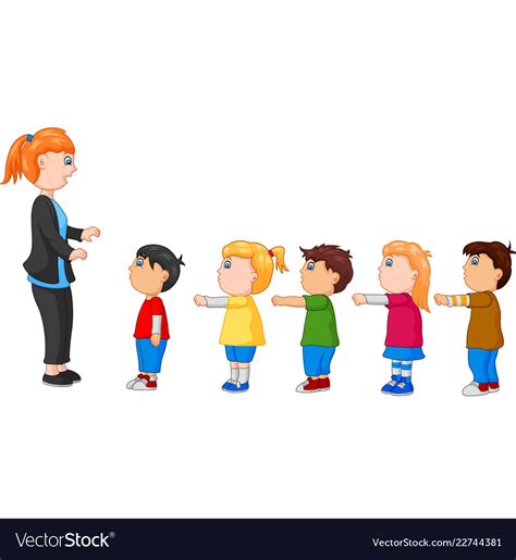 Kids With Arms Up Standing In Line In Front Vector Image
