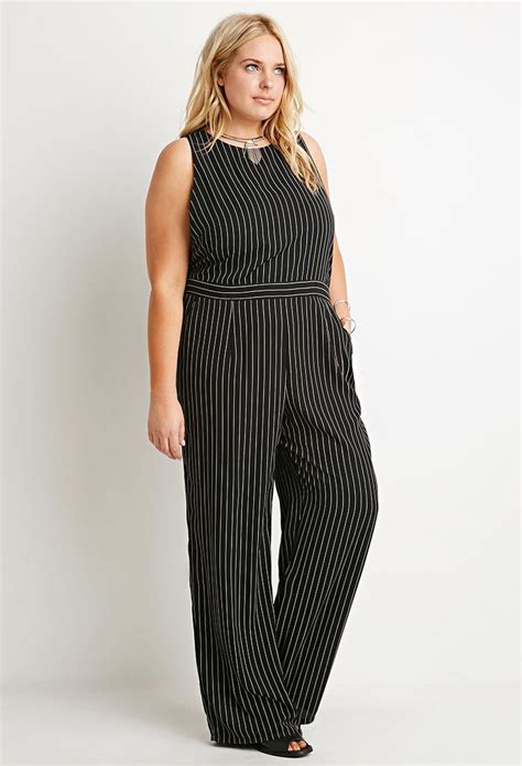 Forever 21 Plus Size Pinstriped Jumpsuit In Black Lyst