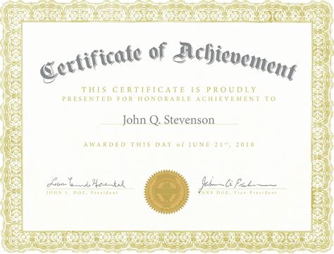 Army Certificate Of Achievement Template