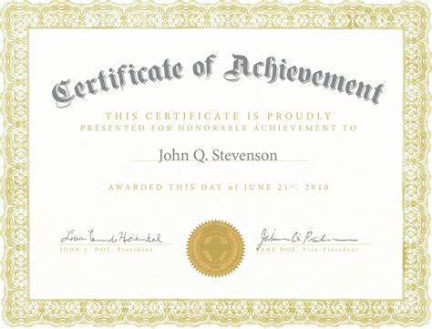 Army Certificate Of Achievement Template