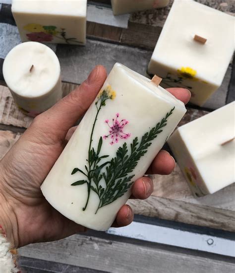 Dried herbs and flowers for candles. Botanical candle-Dried Flower Candle-Natural Candle-Wood ...