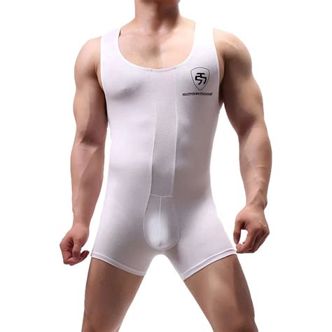 Mens Sexy Undershirts Modal Jumpsuit Male Wrestling Singlet Body Suit