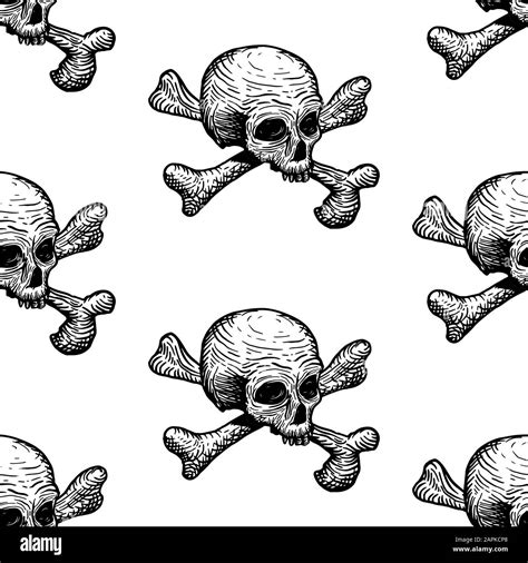 Seamless Pattern With Skulls And Bones On A White Background Vector