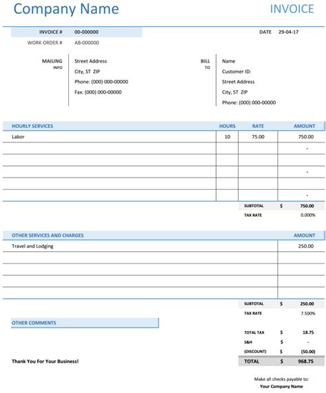 Consultant Invoice Template Excel