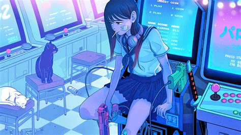 2048x1152 Playing Again Anime Girl Retro Gaming 2048x1152 Resolution Hd