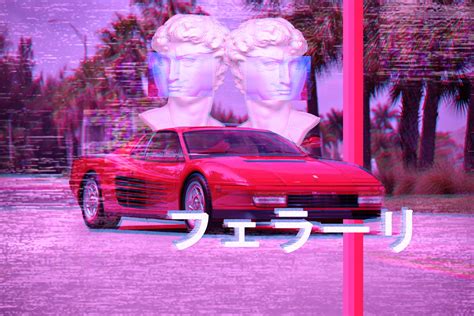 Vhs 80s Vaporwave Glitch Art Digital Art Car Vehicle Ferrari Pink