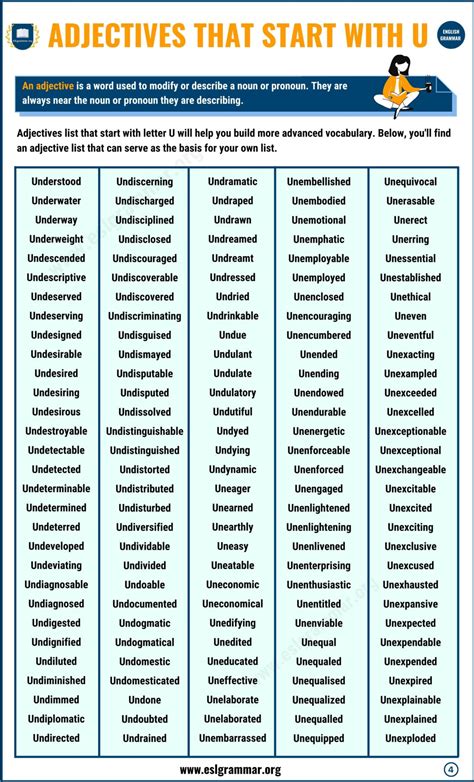 1600 Adjectives That Start With U With Useful Examples Esl Grammar