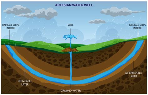 An artesian well taps into a confined aquifer, providing water without
