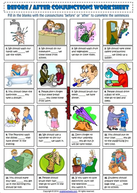 The under 3 crowd needs lots of active play time. Before and After Conjunctions ESL Exercise Handout For ...