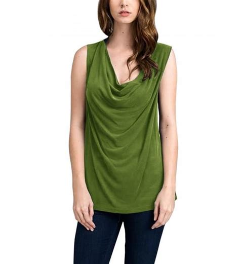 Womens Cowl Neck Ruched Tank Tops Sleeveless Solid Color Career Vest