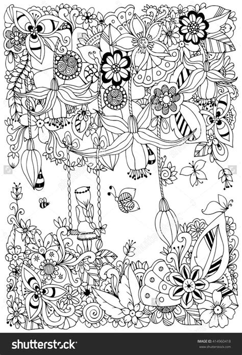 You can use our amazing online tool to color and edit the following garden coloring pages for adults. Vector illustration Zen Tangle girl on a swing in the ...