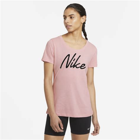 Nike Womens Dri Fit Script Logo Training T Shirt In Pink Glazepink