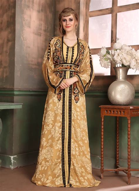 Beige Embroidered Crepe Islamic Kaftans Kolkozy Fashion Private