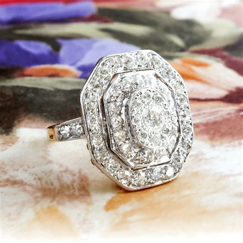 Vintage Diamond Engagement Ring Circa 1950s Retro Triple Halo Wedding