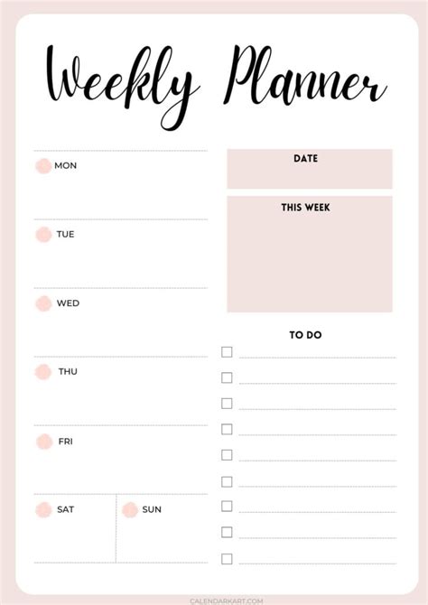 Free Printable Weekly Planner Templates Calendarkart