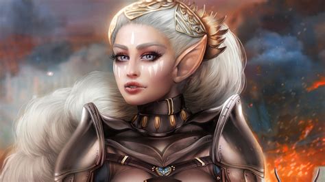 Wallpaper Armor Elf Blonde Girl Adalia Fantasy Young Woman 2560x1440