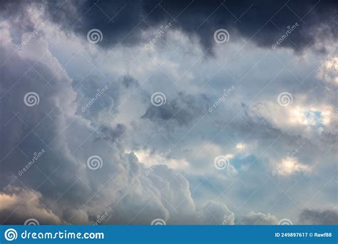 Cloud On Blue Sky Background Fluffy Cumulus White And Grey Color
