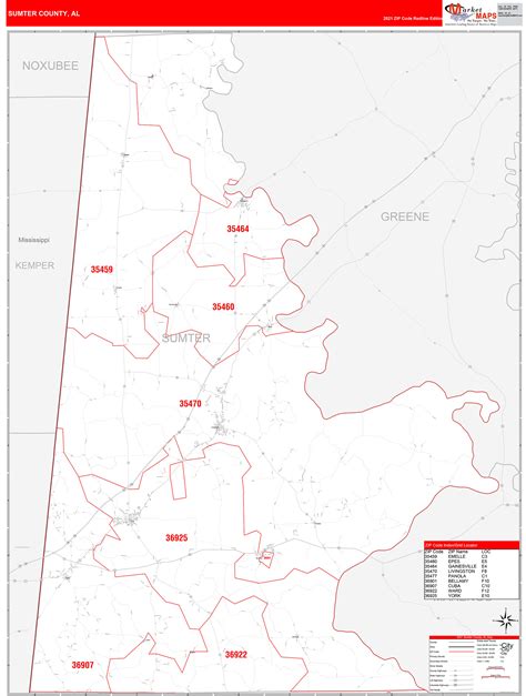 Sumter County Al Zip Code Wall Map Red Line Style By Marketmaps