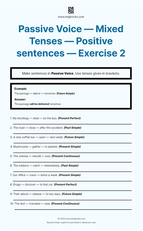 Passive Voice Mixed Tenses Positive Sentences Exercise