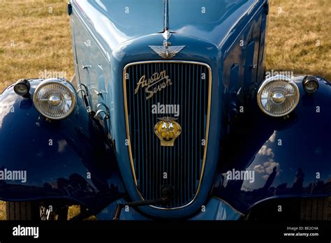 the radiator grill and headlights of an austin 7 classic car on display at the essex county show