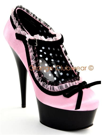 Pleaser Pink Satin Sexy 6 High Heels Womens Mary Janes Ebay