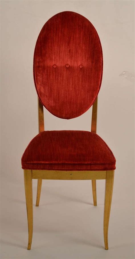 Kipling ruby red metal dining chair (set of 2) (15.94 in. Four Gold Gilt and Red Velvet Glam Dining Chairs at 1stdibs
