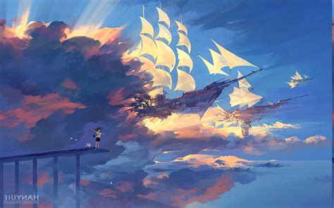 Anime Ship Clouds Sunlight Fantasy Art Wallpapers Hd Desktop And