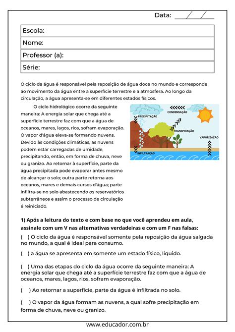 Ciclo Da água Exercícios