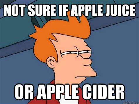 Not Sure If Apple Juice Or Apple Cider Futurama Fry Quickmeme