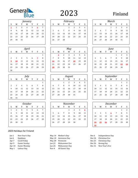 2023 Finland Calendar With Holidays