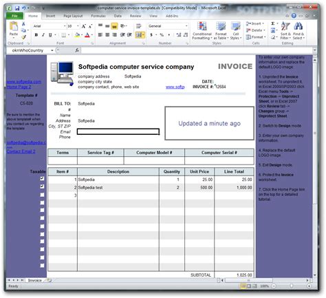 Download Computer Service Invoice Template