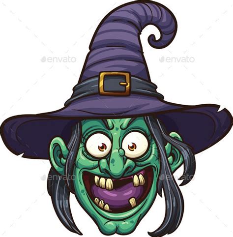 Cartoon Witch Face Vector Clip Art Illustration With Simple Gradients