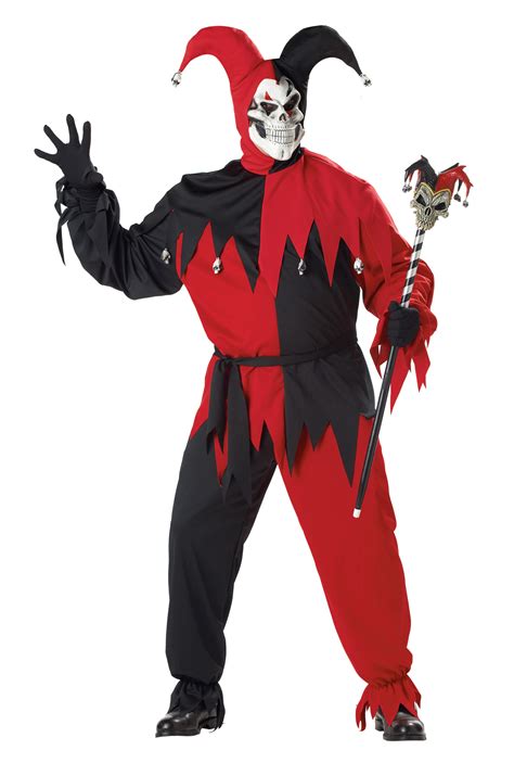 Mens Plus Evil Jester Clown Joker Halloween Costume Set