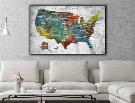 Us Map Art Us Map Canvas Us Push Pin Map United States Map Etsy Map