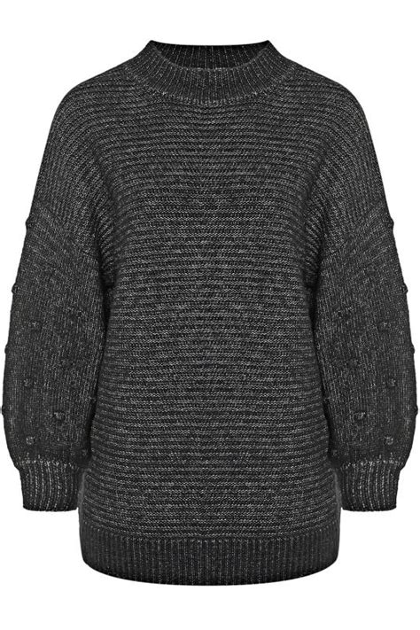 black marl balloon sleeve chunky knitted jumper yours clothing