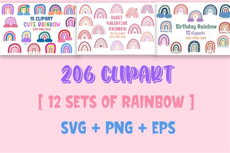 Rainbow Svg Rainbow Clipart Bundle Rainbow Cut File Cute Rainbow