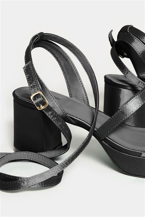 Limited Collection Black Satin Strappy Platform Heels In Wide E Fit And Extra Wide Eee Fit Yours