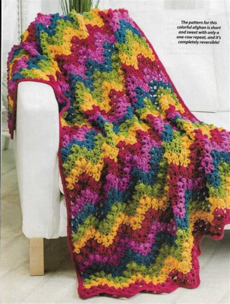 Reversible Popcorn Ripple Afghan Crochet Pattern Instructions Ebay
