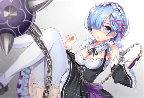 Wallpaper Illustration Anime Girls Blue Hair Blue Eyes Short Hair Weapon Stockings