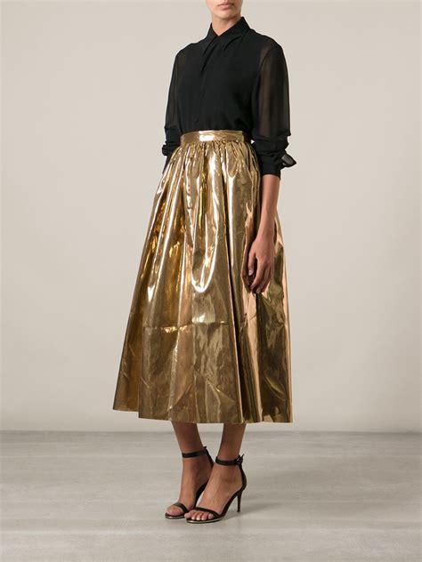 Msgm Long Full Skirt In Gold Metallic Lyst