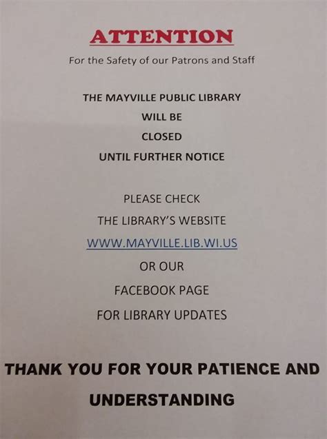 Mayville Public Library Closed Mayville Public Library