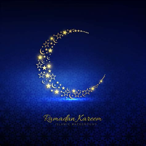 Golden Ramadan Kareem Crescent Moon With Stars On Blue 1053706 Vector