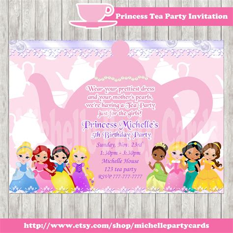 Princess Tea Party Invitation All By Michellepartycards On Etsy