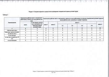 Сводная ведомость Итоги проведения Специальной оценки условий труда