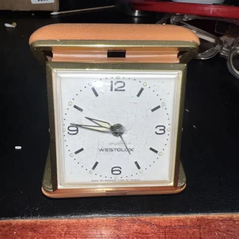 Vintage Westclox Folding Wind Up Travel Alarm Clock Plastic Brown Case